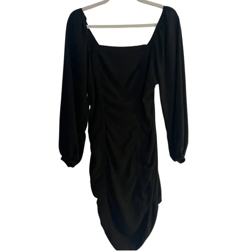 Wild Fable Puff Long Sleeve Double Ruched Dress, Black - Picture 3 of 9